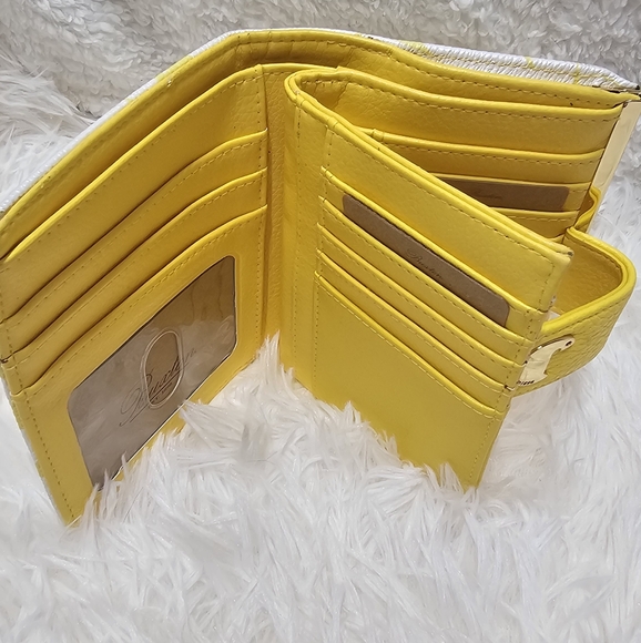 Tri-Fold Wallet BUXTON Yellow & White RFID Coin Purse Pebble Leather Floral - Picture 11 of 12